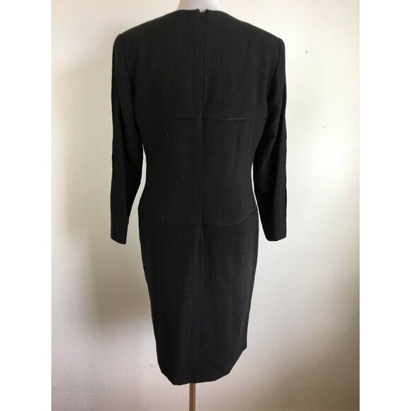 Vintage Travilla Womens Shift Dress 10 Black Mod Cocktail Rhinestone Long Sleeve - Picture 5 of 8